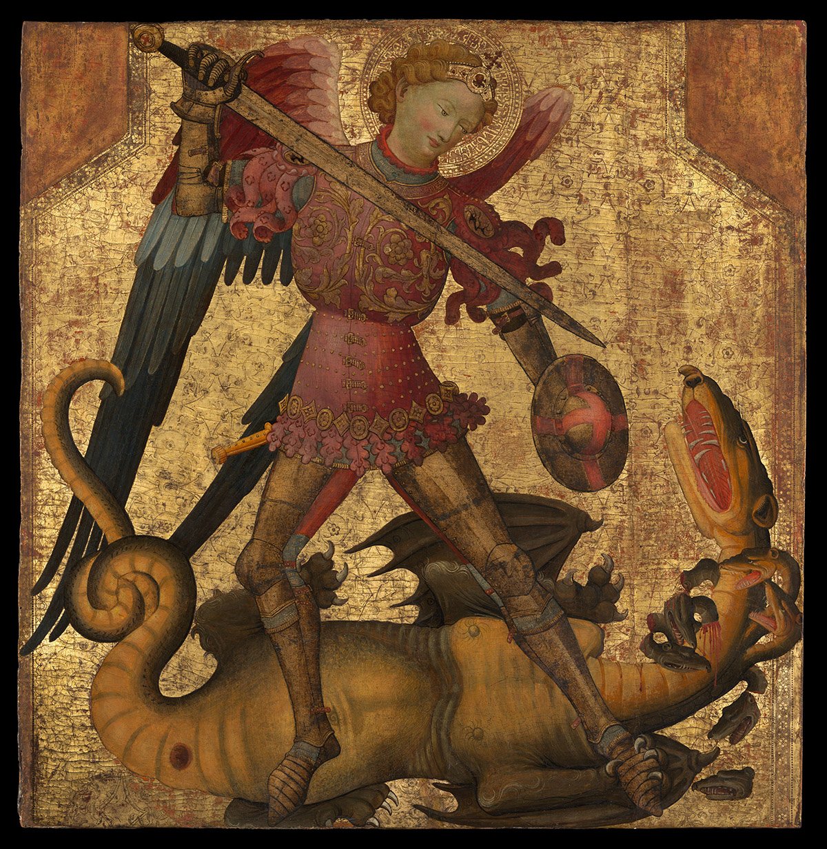 Arkkienkeli Mikael ja lohikäärme. Tuntematon espanjalainen maalari (n. 1405). Kuva: The Metropolitan Museum of Art