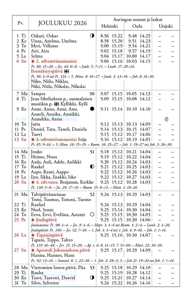 Kalenteri 2026 joulukuu