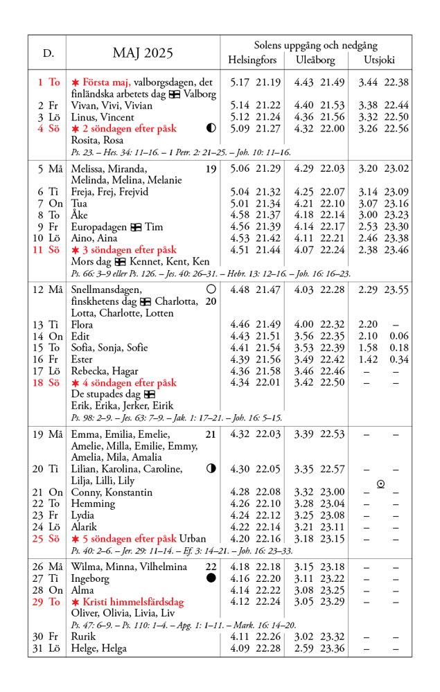 Kalender 2025 maj