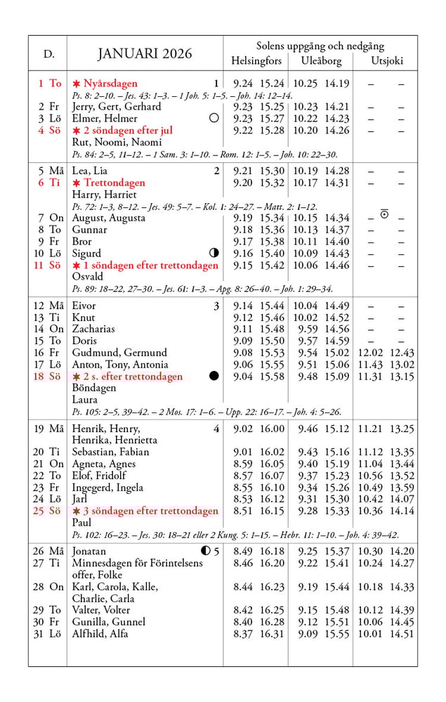 Kalender 2026 januari
