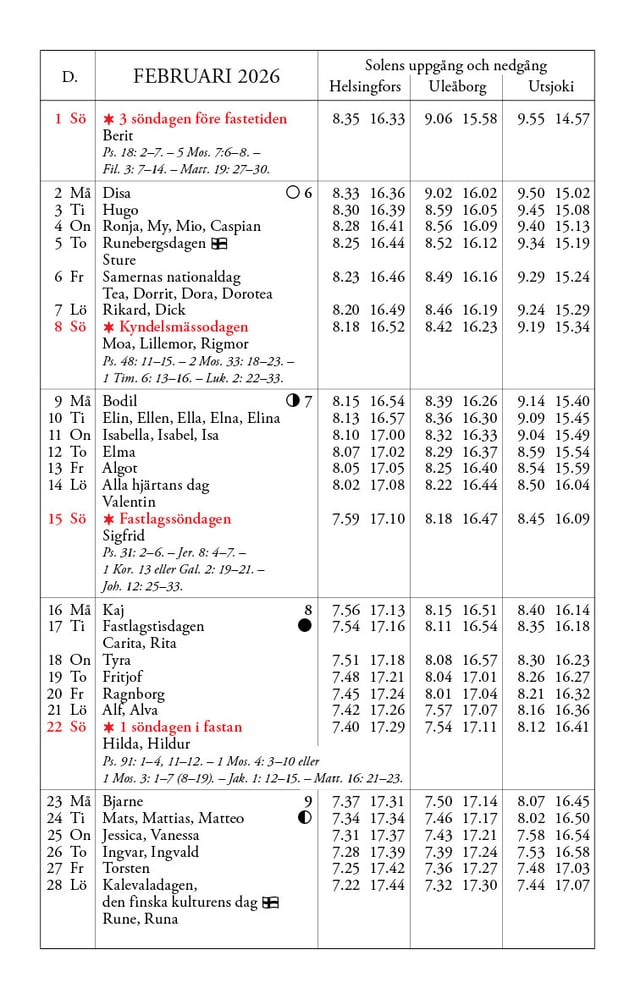 Kalender 2026 februari