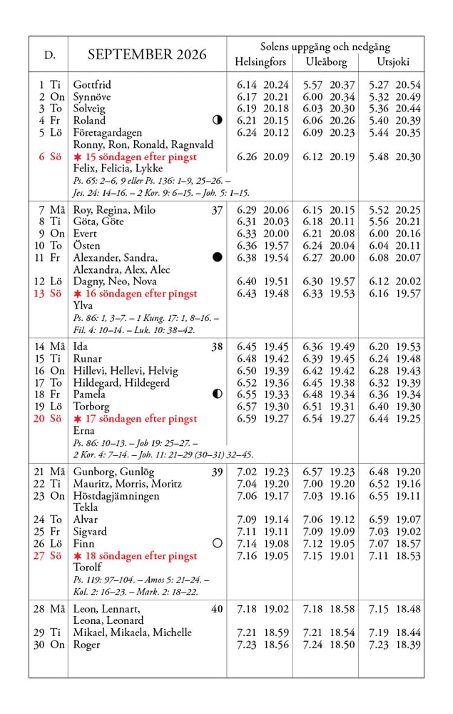 Kalender 2026 september