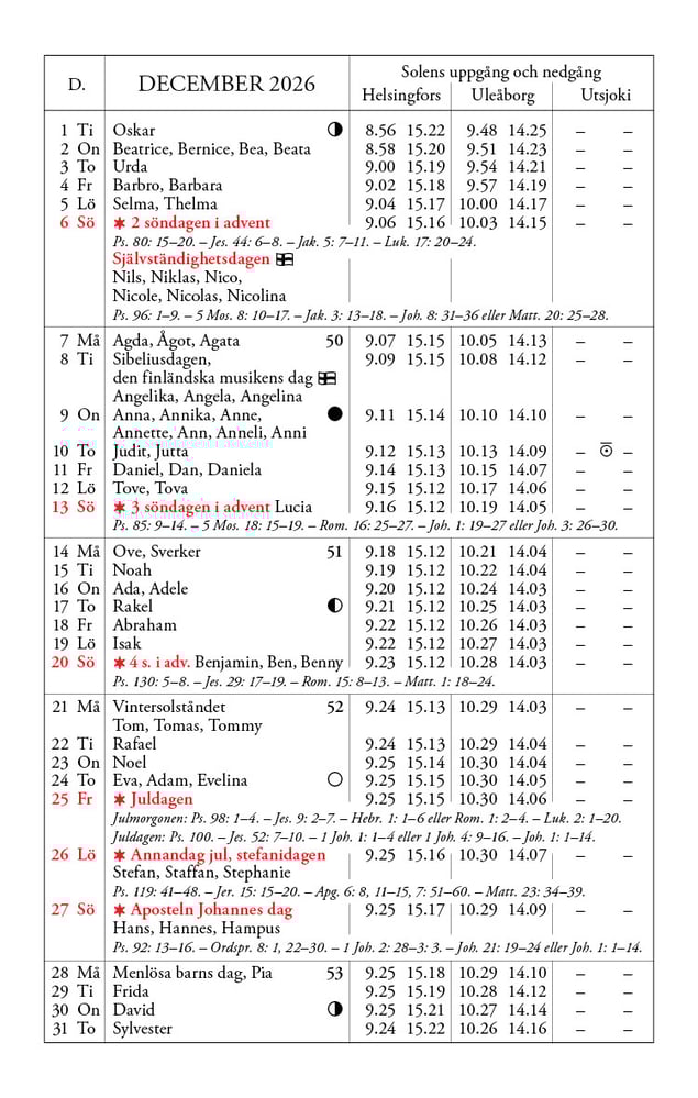 Kalender 2026 december