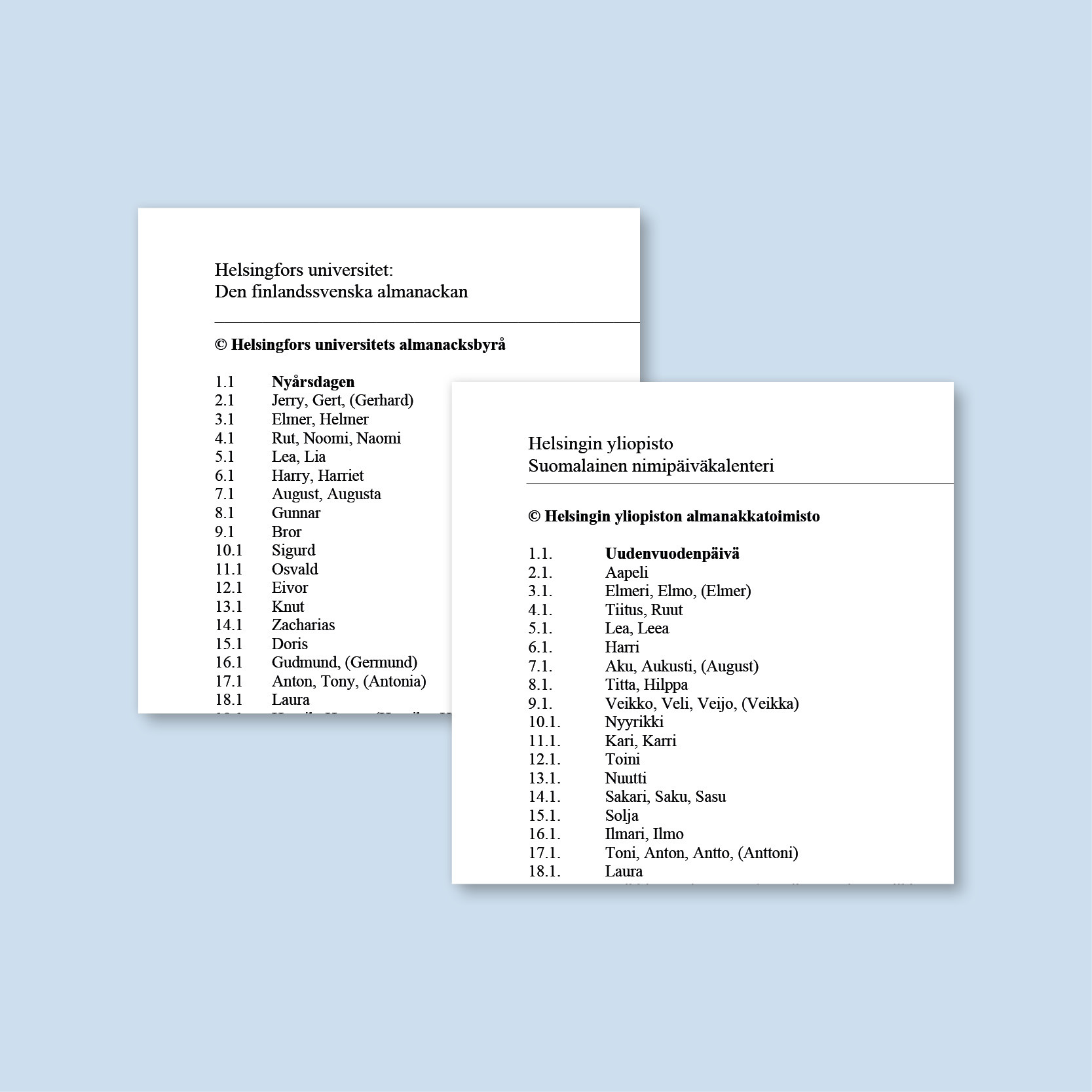 Nimipäivät 2027 (suomi-ruotsi), painos 2000 kpl