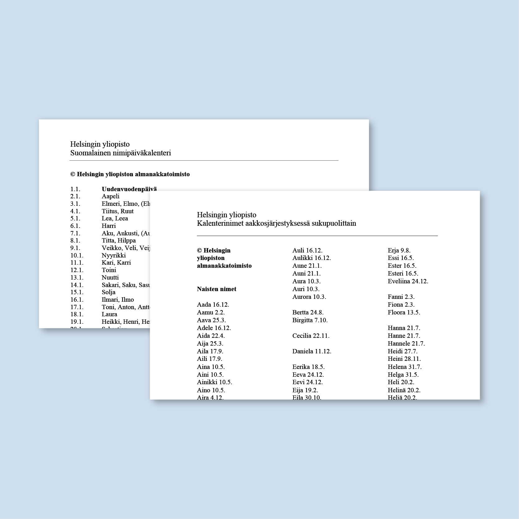 Nimipäivät 2027 suomi, painos 2000 kappaletta